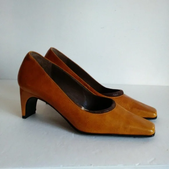 5 - 5.5 CANGO & RINALDI Italy Leather shoes low heel Y2K Ochre Yellow - Picture 12 of 13
